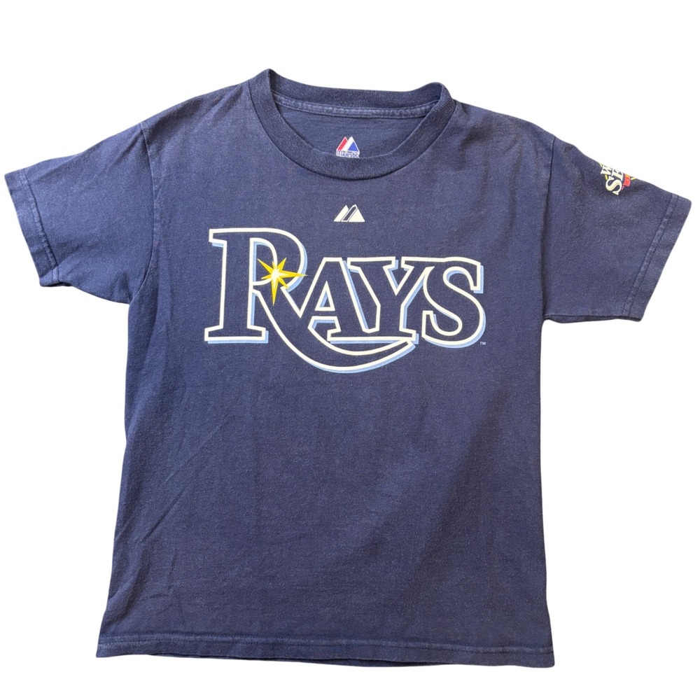 Majestic Tampa Bay Rays Carlos Pena 23 2008 World Series T-Shirt Navy Youth S